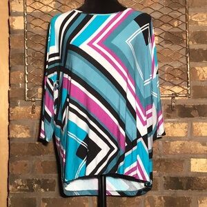 Dana Buchman blouse geo pattern turquoise purple gray black M
